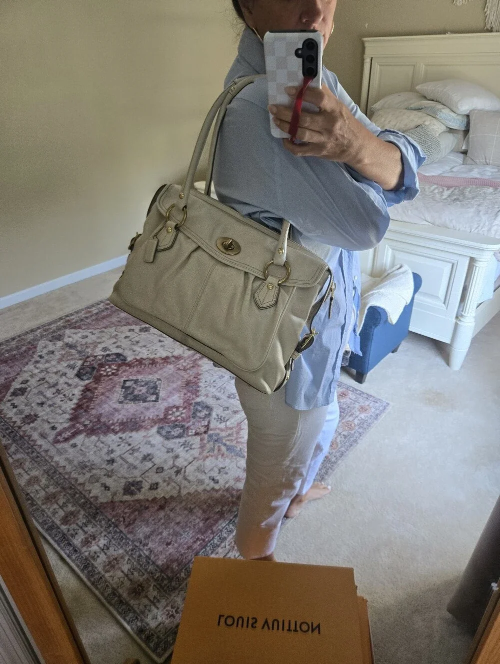 Coach 13505 Cream Leather Large Satchel Shoulder Bag Gold Hardware
